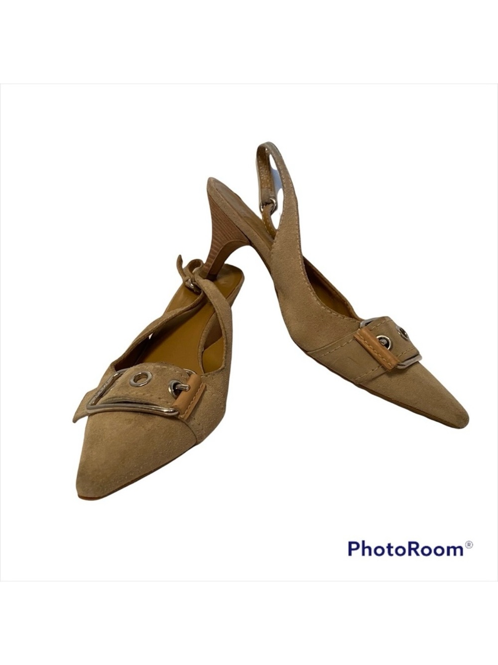 ORIGINAL CAR SHOE PRADA TAN SUEDE LEATHER HEELS SLINGBACK ITALY Size 36.5 6.5